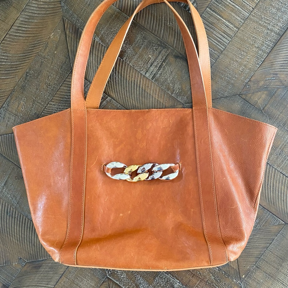 Claudia Firenza Tan Leather Tote with Gold Accents